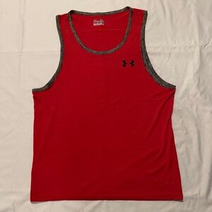 Under Armour Men's XL Loose Fit HeatGear Performance Bold Red Tank w/Gray Trim